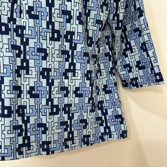 J.cMLAUGLIN GEOMETRIC BLOUSE WOMEN STRETCHY ELBOW SLEEVE BLUE Sz LARGE - Picture 5 of 12